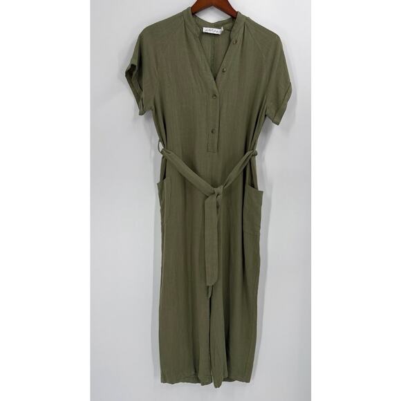 Petal And Pup Archie Linen Jumpsuit Olive Button Front Tie Waist Size 6 Womens - Picture 4 of 10